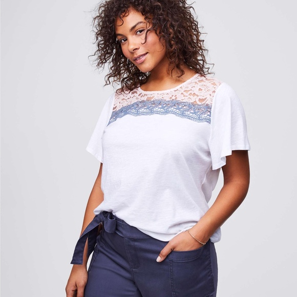LOFT Tops - CLOSING SALE Flutter Sleeve Top with Lace Inlay
